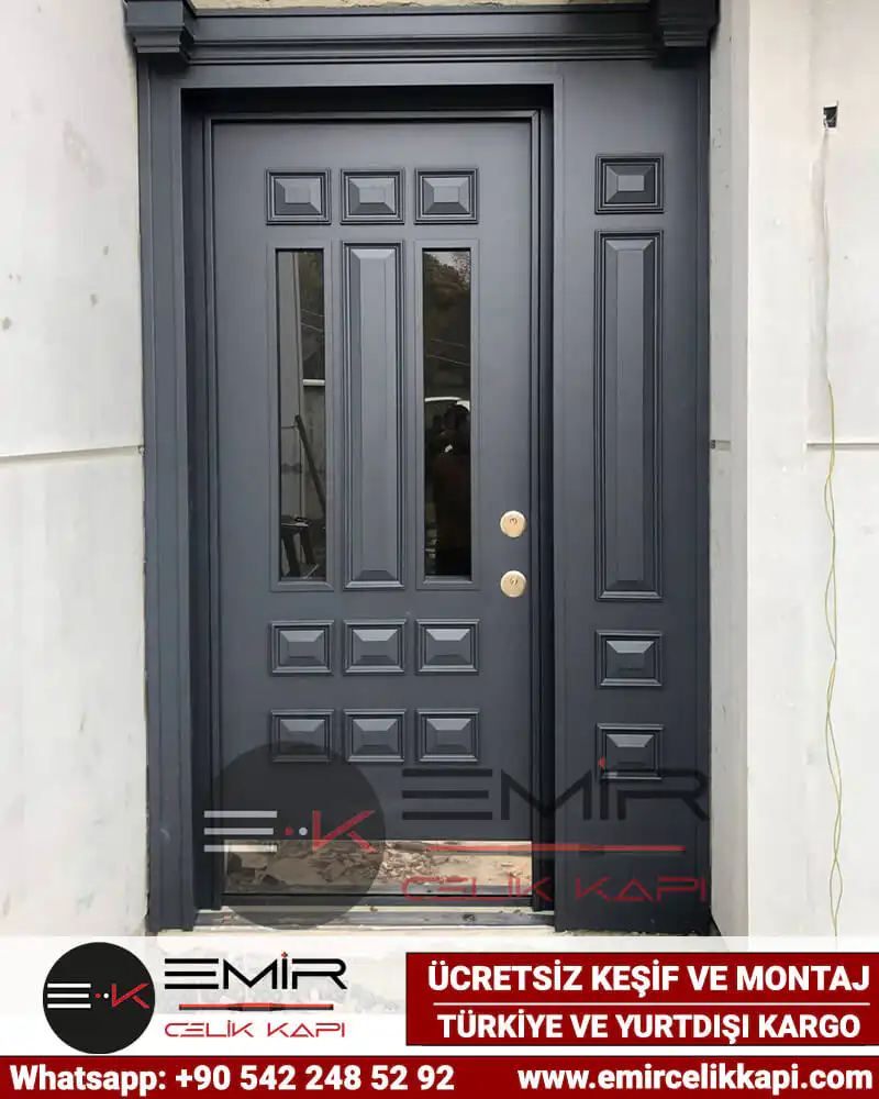 Antrasit Dış Mekan Ahşap Kaplama Villa Kapısı