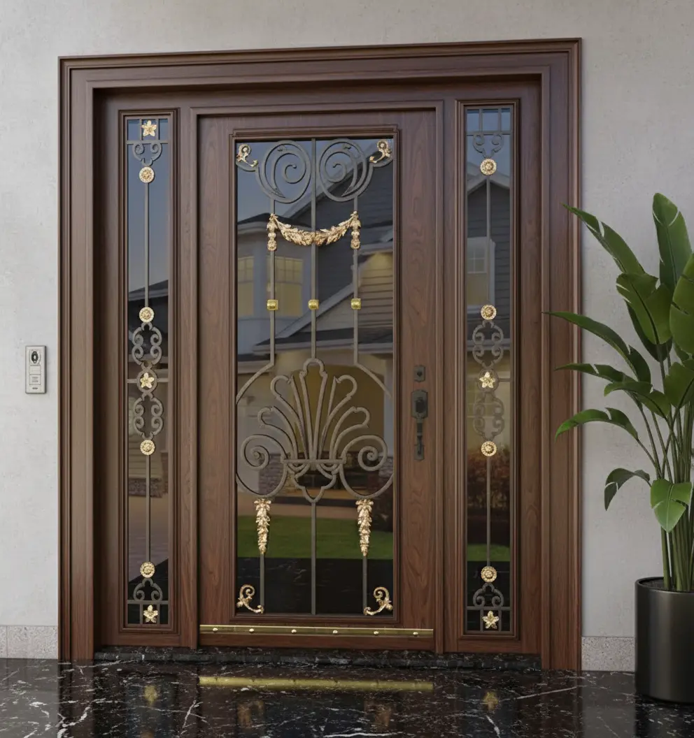 Ahsap-Detayli-Ferforjeli-Camli-Villa-Kapisi-586-Ceviz Ahsap-Detayli-Ferforjeli-Camli-Villa-Kapisi-586-Ceviz