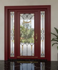 Ahşap Detaylı Ferforjeli Camlı Villa Kapısı 586 3 Ahsap Detayli Ferforjeli Camli Villa Kapisi 586 Kirmizi