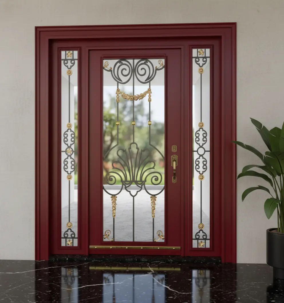 Ahsap-Detayli-Ferforjeli-Camli-Villa-Kapisi-586-Kirmizi Ahsap-Detayli-Ferforjeli-Camli-Villa-Kapisi-586-Kirmizi