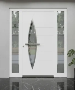 Ahsap Detayli Kompozit Camli Villa Kapisi 584 Beyaz