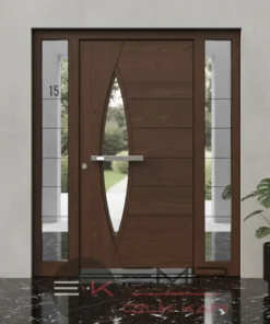 Ahsap Detayli Kompozit Camli Villa Kapisi 584 Ceviz