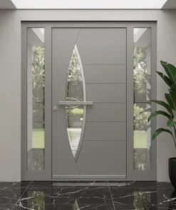 Ahsap Detayli Kompozit Camli Villa Kapisi 584 Gri