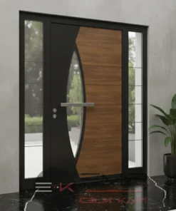 Ahsap Detayli Kompozit Camli Villa Kapisi 584 Siyah