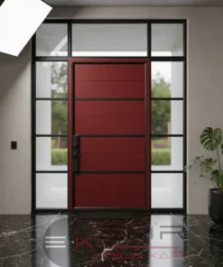 Ahsap Kaplama Camli Villa Kapisi 588 Kirmizi