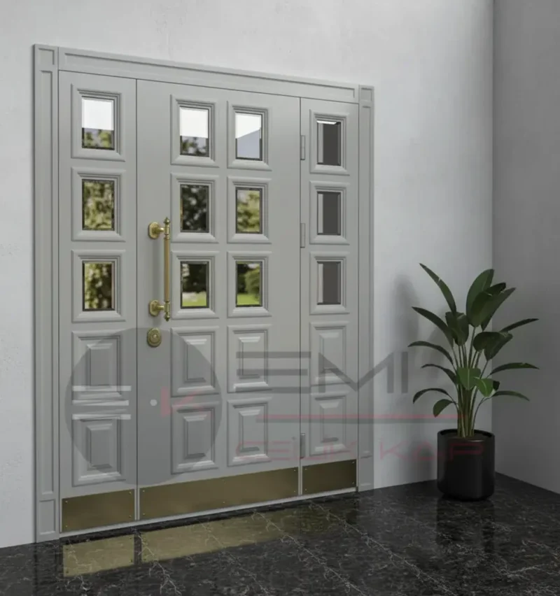 Beyaz Küçük Camlı Villa Kapısı 4 Beyaz Kucuk Camli Villa Kapisi Gri