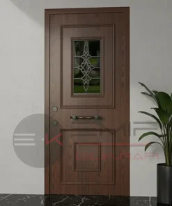 Kirmizi Compact Ferforjeli Villa Kapisi Ceviz