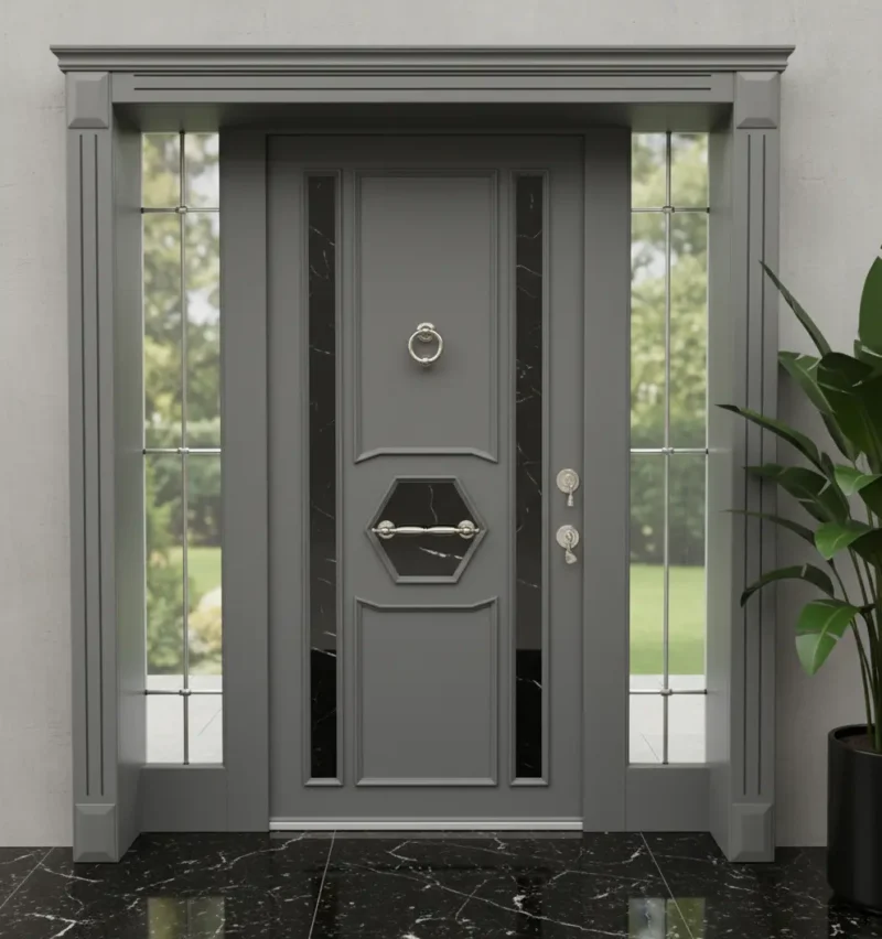 Mermer Desenli Villa Kapısı Modelleri 548 4 Mermer Villa Kapisi Modelleri 548 Gri