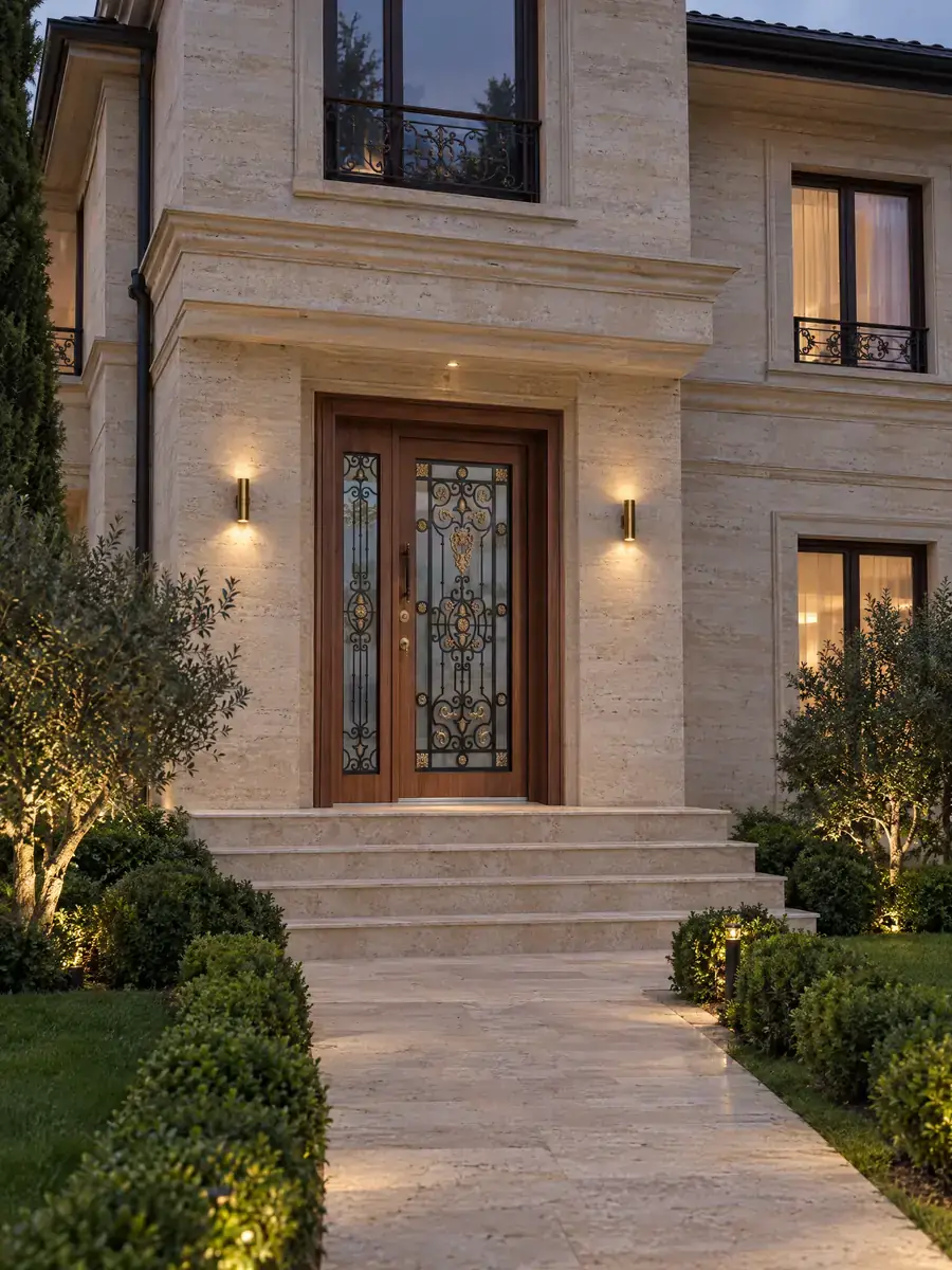 Meşe Altın Detaylı Ferforjeli Villa Kapısı Livia, Villa Cephesinde Genel Görünüm Meşe Altın Detaylı Ferforjeli Villa Kapısı Livia, Villa Cephesinde Genel Görünüm