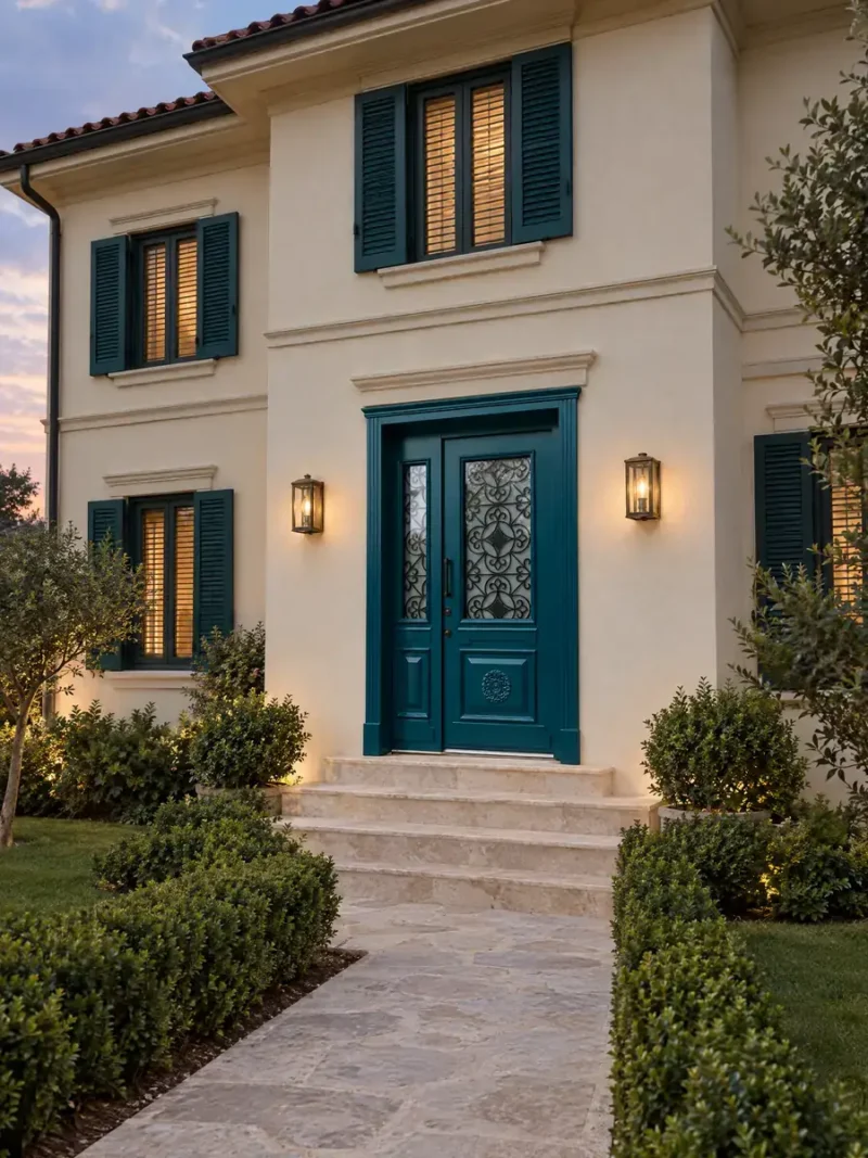 Petrol Yeşili Ferforjeli Lake Villa Kapısı Elian, Villa Cephesinde Genel Görünüm Petrol Yeşili Ferforjeli Lake Villa Kapısı Elian, Villa Cephesinde Genel Görünüm